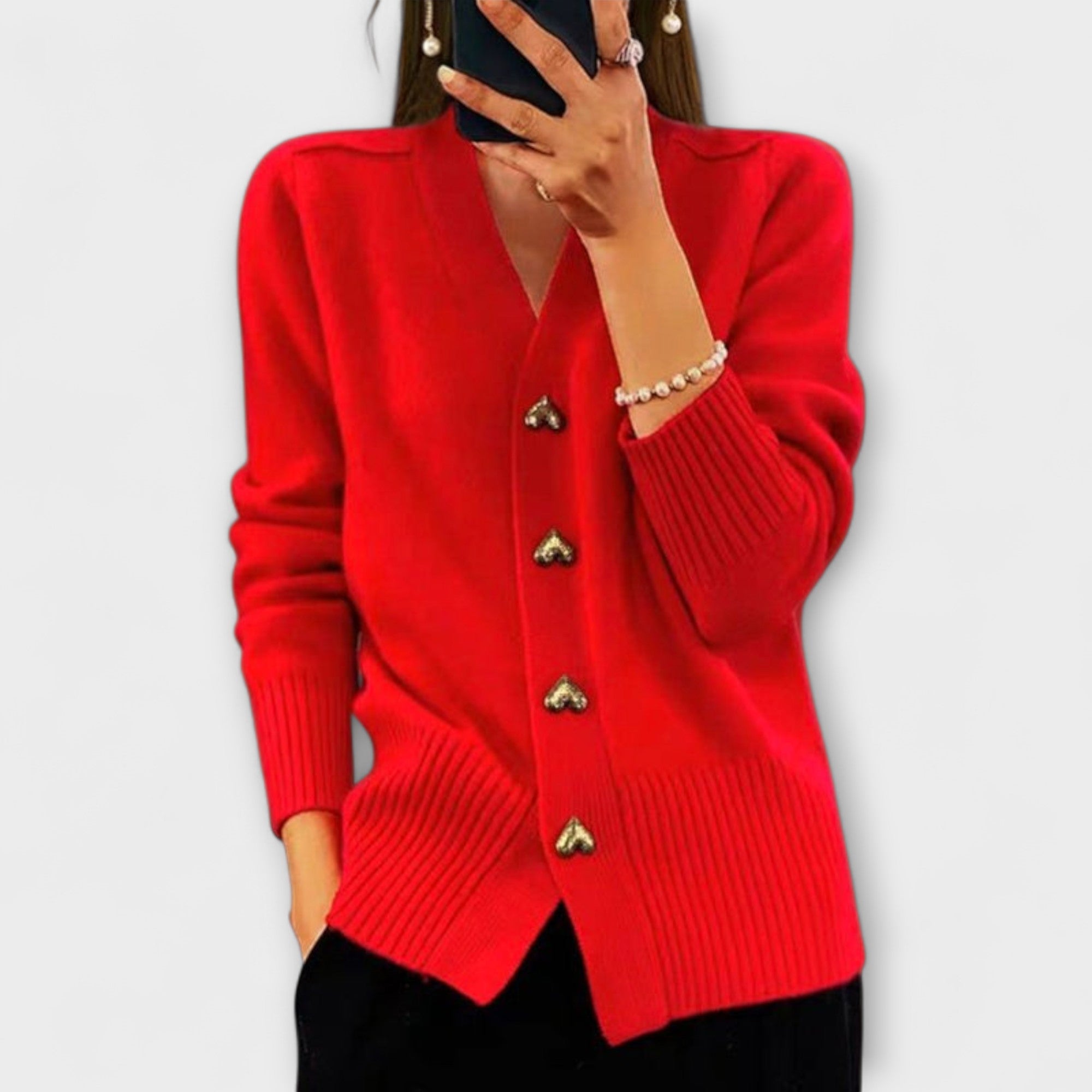 Marij™ | Elegant strikcardigan med hjerteknapper