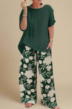 Sofia | Mønstrede Bukser + Ensfarvet Top