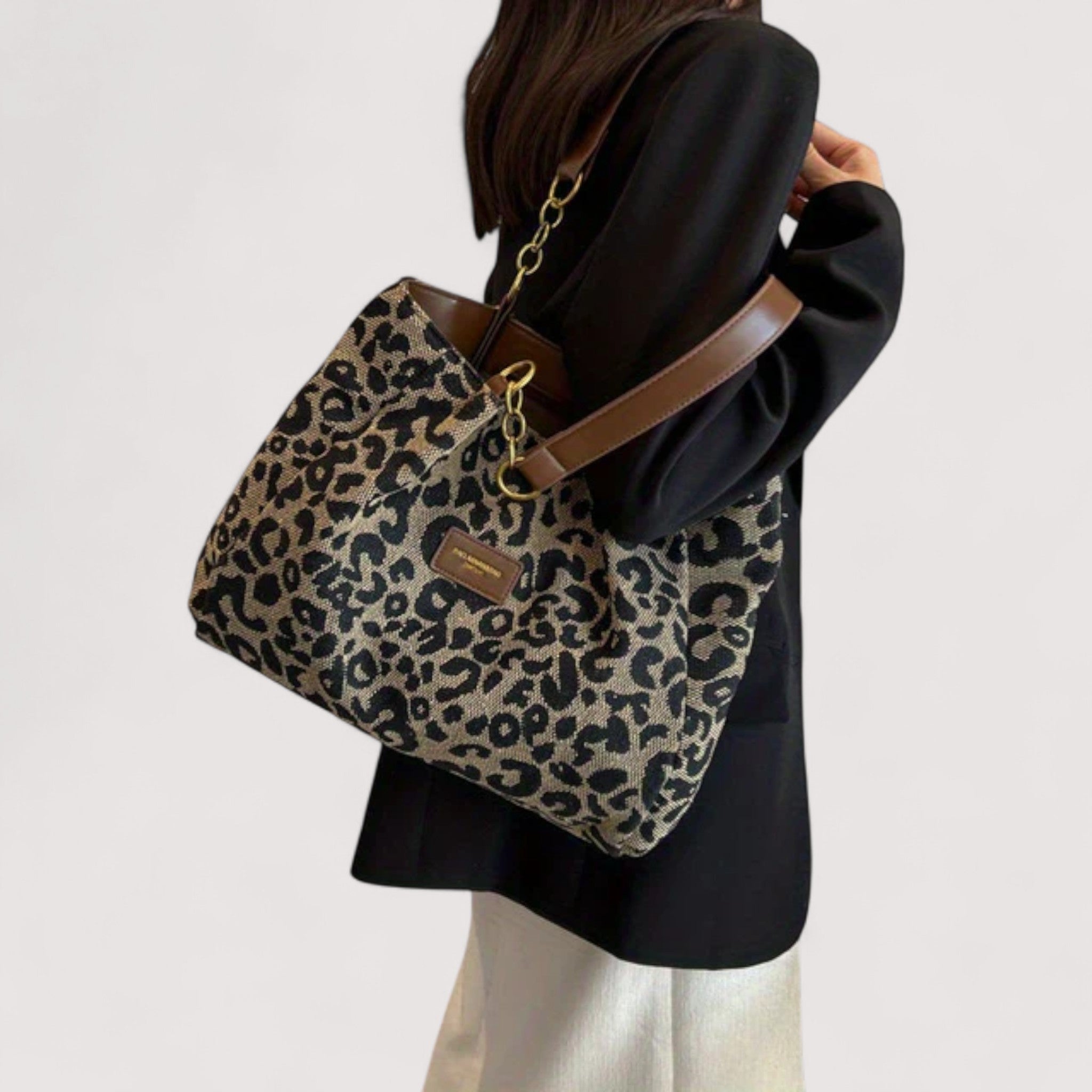 GEOVANA | SHOPPINGTASKE I CANVAS MED LEOPARDMØNSTER