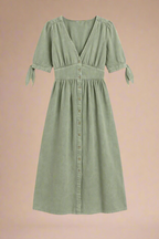 Clara Kjole | Lang denimkjole med knapper og markeret talje