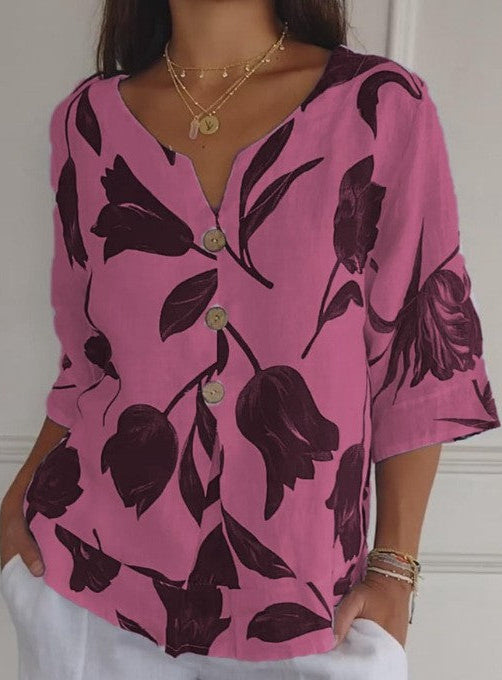 Astrid | Blomstret bluse med knap foran