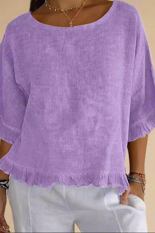 Minea Bluse | Blød linned – afslappet elegance med flæsedetaljer