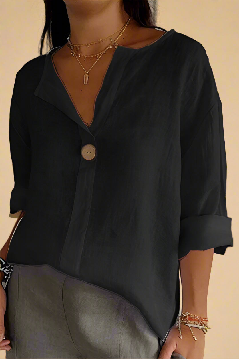 Elena BLUSE | Hørbluse med enkelt knap og elegant komfort