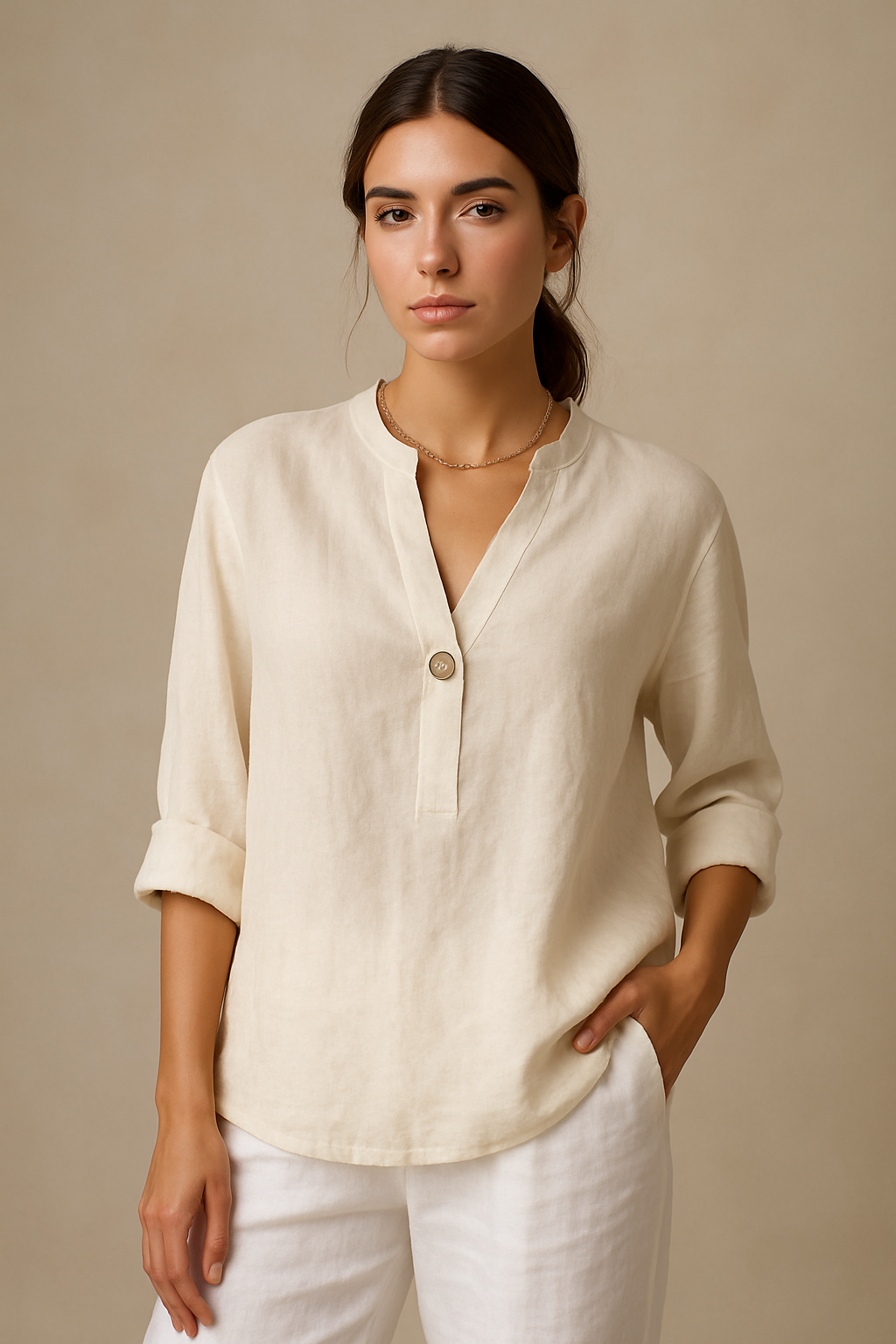 Elena BLUSE | Hørbluse med enkelt knap og elegant komfort