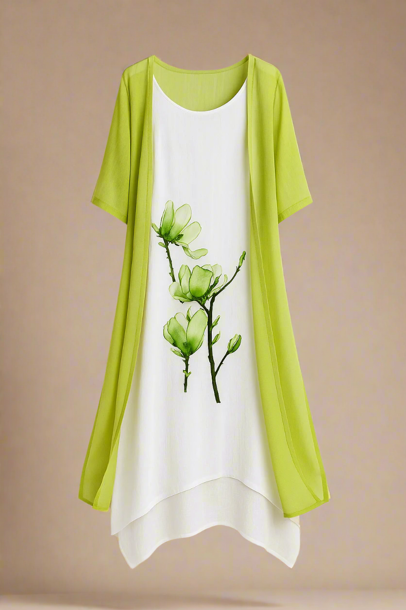 Freja Sæt | Kjole og let lag-på-lag cardigan med blomsterprint