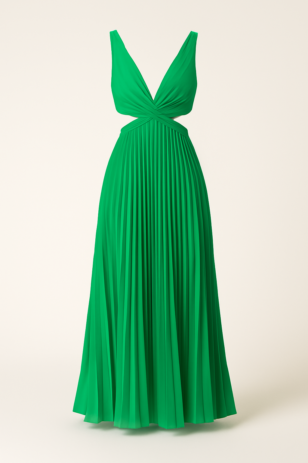 Nora Kjole | Plisseret midi-kjole med sidesnit og krydset udskæring