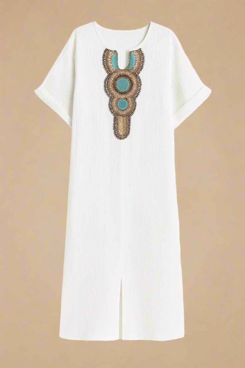 Elina Kjole | Lang kjole med decoteret hals og sideslidser