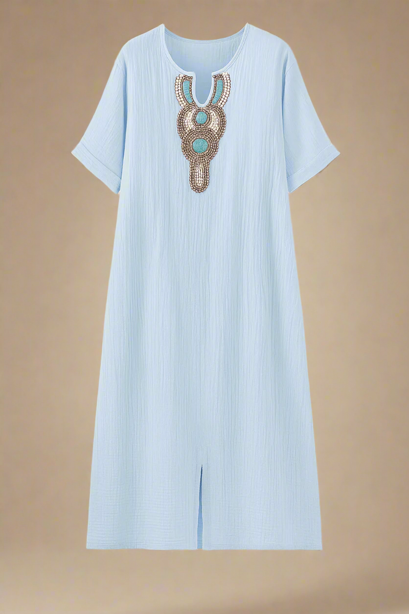 Elina Kjole | Lang kjole med decoteret hals og sideslidser