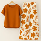 Sofia | Mønstrede Bukser + Ensfarvet Top