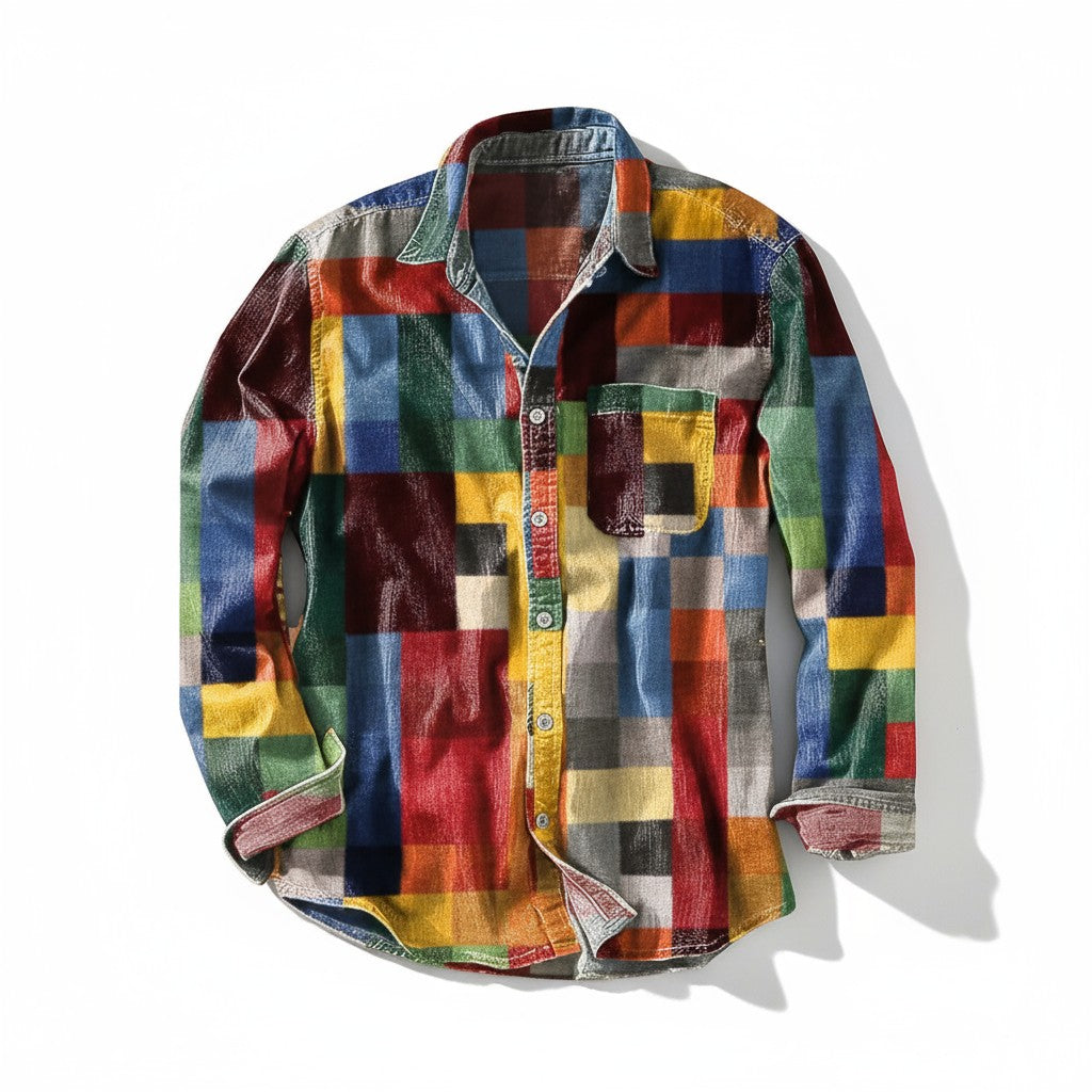 Sønder | Vintage Skjorte med Regnbuemønste
