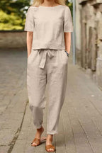 Sæt Emma | Ensfarvede & Komfortable Bukser + Matchende Top