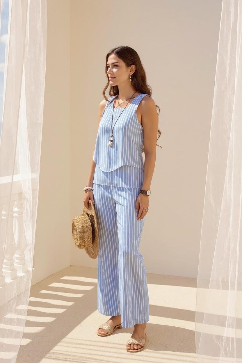 Sæt Maria | Bukser + Top med Matchende Striber