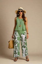 Sæt Denise | Mønstrede Bukser + Ensfarvet Top