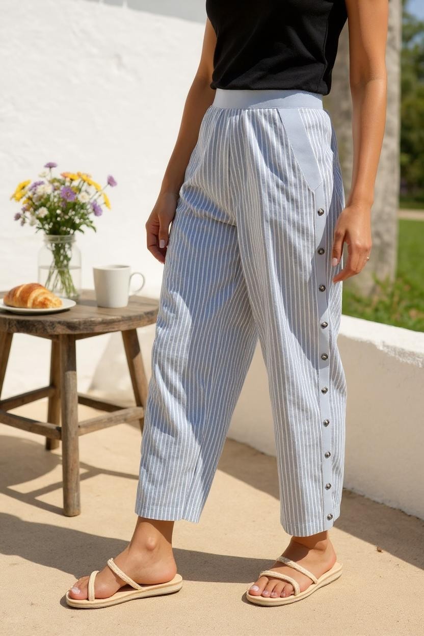 Inaya Bukser | Casual elegance med let struktur & stribet finish