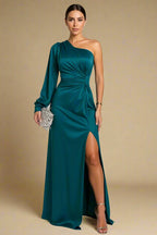 Selma Kjole | Satin gallakjole med én lang ærme