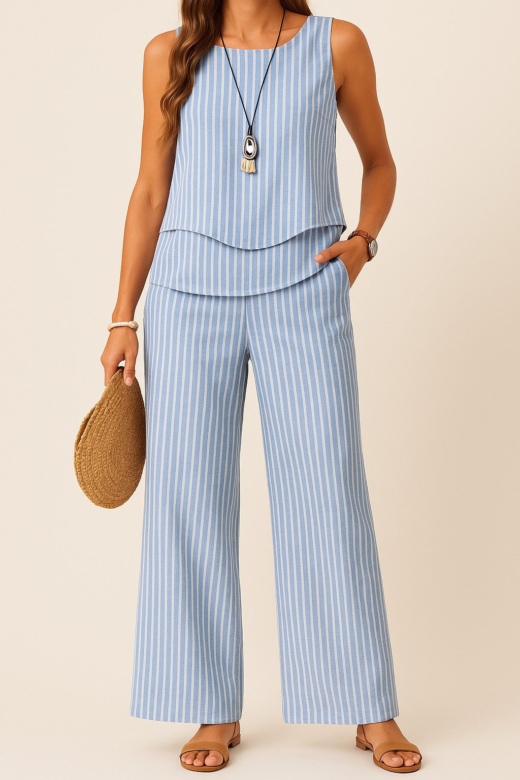 Sæt Maria | Bukser + Top med Matchende Striber