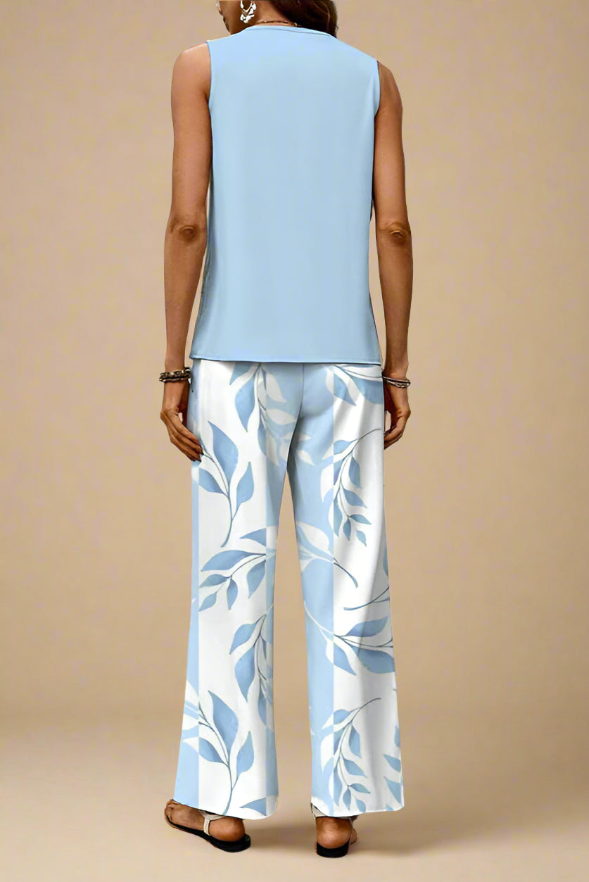 Sæt Denise | Mønstrede Bukser + Ensfarvet Top